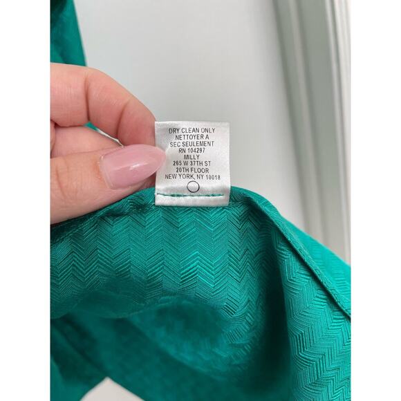 Milly 100% Silk Ruffle Dress Wedding Guest Fairycore Romantic Teal Green Sz L - Picture 9 of 9